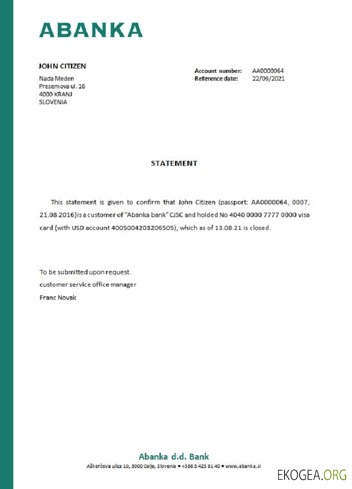 Référence Slovénie , Abanka , closure